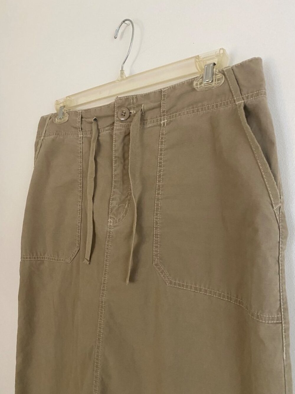 Eddie Bauer Khaki Cotton Midi Skirt With Front Slit Size 14 - Picture 2 of 10